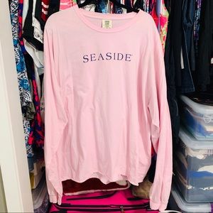 Seaside long sleeve light pink and navy t shirt